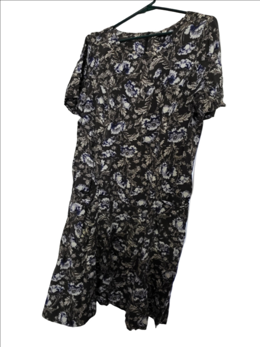 Women's J.Jill Floral Midi Dress Black Blue Size 14 petite cottagecore trendy